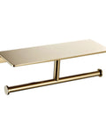 Double Roll Toilet Paper Holder With Shelf In Solid Brass And Polished Gold Finish, Hotel Style Tissue Dispenser Built For Real Bathrooms