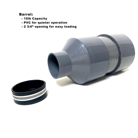 15 Pound Rock Tumbler Machine Rock Polisher Kit showing 15 lb PVC barrel and cap for polishing stones, brass, glass at home