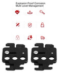 Rock Solid Two Piece Steel Circuit Breaker Lockout Kit With Heavy Duty Lockout Tagout Padlock For Switch Panels, two black steel lockout pieces.