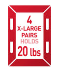 Red frame graphic displaying 4 X-LARGE PAIRS HOLDS 20 lbs for heavyweight picture hanging strips