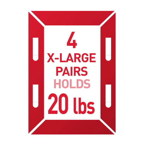 Red frame graphic displaying 4 X-LARGE PAIRS HOLDS 20 lbs for heavyweight picture hanging strips