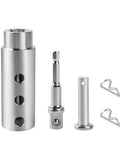 Trailer Jack Drill Adapter for 1 inch drive shaft, heavy duty stainless steel with half inch socket bit and mounting pins, wobble free fit