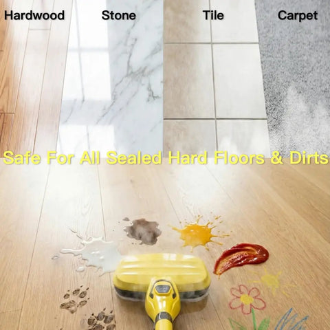 Heavy Duty Steam And Scrub Mop For Hardwood And Vinyl Floors Carries A Massive Xl Water Tank Includes Two Deep Clean Pads on sealed floors.