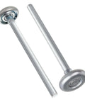 2-Pack 1.8 Inch Steel Garage Door Rollers With 7 Inch Stem, 10 Ball Sealed Bearings, Heavy Duty, shown in side and front view.