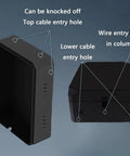 Locking EV Charger Weatherproof Enclosure With Mounting Post showing entry holes for cables on black galvanized steel cabinet.