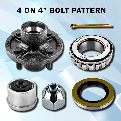 Four Lug Trailer Hub Kit For 2000 Lb Axles Fits One Inch And One Sixteenth Inch Spindles Carbon Steel With L44643 Bearings