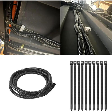 Commercial Grade Knockout Heavy Duty Black Split Wire Loom Tube Hella Smooth Cable Protector Wrap 32 Foot Roll and zip ties.