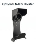 Optional NACS Holster for Commercial Grade Dual Port Electric Charger Pedestal, heavy duty black aluminum mount.