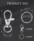 50 Piece Keychain Making Kit With Lobster Claw Clasps And Key Rings For DIY Keychains Jewelry And Lanyards, size details shown