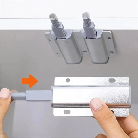 Magnetic Touch Latch Set For Cabinets And Closet Doors Aluminum Alloy Open With Surface Tap Damper Soft Close No Handle Design