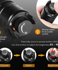 Close-up of Beast Mode 850nm Infrared Illuminator Flashlight with Fresnel Lens, dimmer switch detail for brightness control.