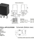 Diagram and dimensions of Drop In Nissan Compatible 12V DC Power Relay, 4 Pin, Beefy 35A Automotive Relay For General Purpose Switching
