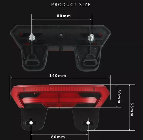 3 In 1 Ebike Tail Light For 36V 48V 60V Bikes Waterproof Rear Light With Brake Turn Signal And Running Light dimensions