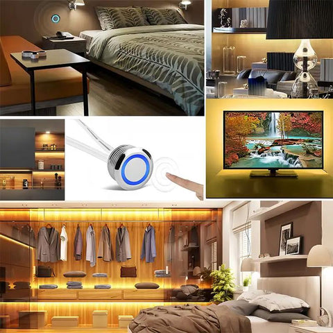 Hidden Touch Dimmer Switch For 12V 24V LED Strips Stepless Brightness Controller With LED Indicator Metallic Panel in use