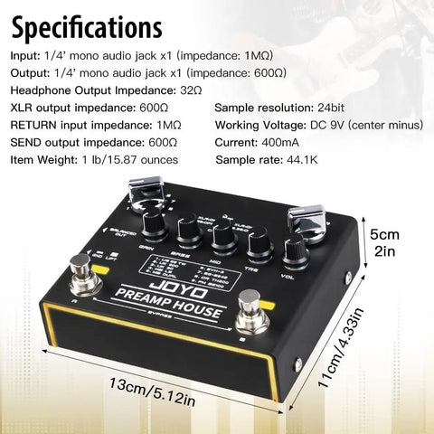 Guitar Amp Pedal With 9 Amp Models And Dual Channel For 18 Tones IR Cab Sim XLR Out FX Loop And True Bypass Built For Studio And Stage