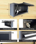 Heavy Duty Freestanding Garage Workbench And Steel Storage Rig Includes Tool Cabinets Panels Hooks Lockers Filing Unit Wardrobe Hella Sturdy Construction For Auto Shops And Home Workshops With Zero Drill Setup, features 90° upward opening and pneumatic rod.