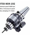 This Top Shelf CNC Spindle Speed Increaser Is A Bad Boy Tool Holder Adapter For BT40 And BT50 Machines Delivering Five X Gear Head Acceleration Without Any Sweat During Production with drill bit and clamping system.