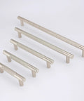 10 Pack 5 Inch Center To Center Brushed Satin Nickel Knurled Cabinet Handles in various sizes on display