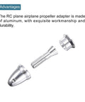 Aluminum RC Plane Propeller Spinner Adapter Set pieces, 4mm to 6mm shaft, shown separately for brushless motor fitting