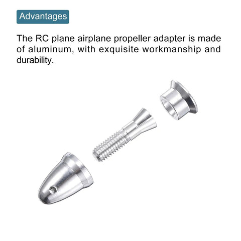 Aluminum RC Plane Propeller Spinner Adapter Set pieces, 4mm to 6mm shaft, shown separately for brushless motor fitting