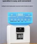 Plug And Play Portable Countertop Dishwasher Automatic Smart Wash System With Built In Storage and Disinfection Mode No Install Headaches Compact Size Perfect For Small Spaces Total Cleaning Breeze with smart touch display on wooden countertop.