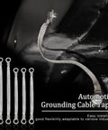 Universal Automotive Ground Strap Set Tinned Braided Copper Wire 5 piece pack showing flat grounding cables installed in vehicle