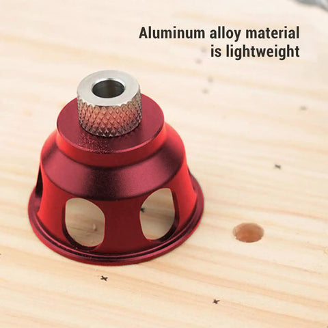 Heavy Duty Aluminum Vertical Hole Punch Locator For Fine Woodworking, Precision Straight Angle Drilling Jig with red aluminum bushing.