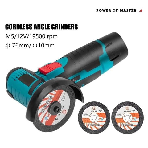 Kickstart Your Next Big Project With This Savage 12 Volt Mini Angle Grinder That Rips Through Metal and Stone Grinds Metals Polishes Surfaces Faster Than Blinking for Rock Solid Results, 12V cordless design with cutting discs.
