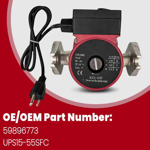 Stainless Steel Hot Water Circulator Pump Replacement for UPS15-55SFC 59896773 with power cord and flange connections.