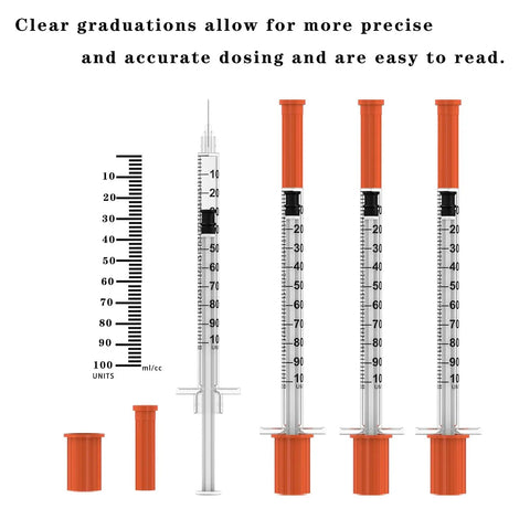 Disposable 31 Gauge 5/16 Inch Syringe With Needle, 1ml Capacity, Sterile, Individually Wrapped, 30 Pack, Clear Measurement Markings, Perfect For Lab Dosing, Pets, Veterinary And Medical Dispensing Supplies, clear graduations shown