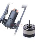 Universal 540 Brushed RC Car Motor With One Third Reduction Planetary Gear System 13T 80T for 1/14 tractors close-up and side view.