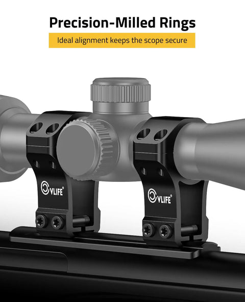 Two-Piece 1 Inch Dovetail Scope Rings Mount With See Through Base For Eleven Millimeter Or Three-Eighths Inch Dovetail Rails High-Profile Rifle Scope Mount Rock-Solid Fit
