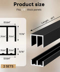 Two Pack Aluminum Sliding Door Track System For One Eighth Inch Panels Ideal For Closet Glass Doors Pet Cabinets And Windows Includes Two Upper And Two Lower Tracks With Easy Install Cut To Fit Design And Adhesive Nail Mounting Black product size diagram.