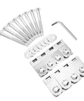 Heavy Duty Stainless Steel Truck Bed Mounting Bolts Nut Hardware Kit For Beefy Frame Install With Body Mount Bushings Silver Finish Bolt On Replacement For Truck Bed And Frame Repair. bolts, washers, nuts, and Allen key on white background