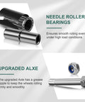 Needle roller bearings and upgraded axle components for Heavy Duty Cast Iron Caster Wheels With Polyurethane Tread And Half Inch Bore Roller Bearing.
