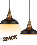 Dope Matte Black Farmhouse Pendant Lights Kit For Kitchen Island Vintage Industrial Barn Style Hanging Bar Lights With Oil Rubbed Bronze Accents Adjustable Cord Soft Glow 12 Inch Pendant Lamps 2 Pack with black and gold finish