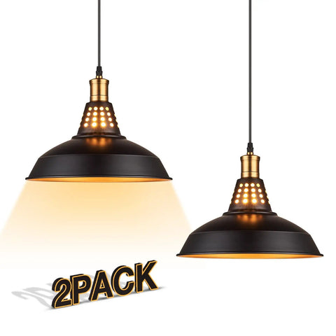 Dope Matte Black Farmhouse Pendant Lights Kit For Kitchen Island Vintage Industrial Barn Style Hanging Bar Lights With Oil Rubbed Bronze Accents Adjustable Cord Soft Glow 12 Inch Pendant Lamps 2 Pack with black and gold finish