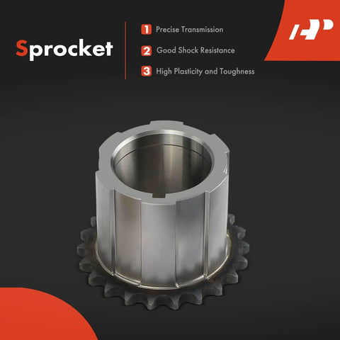 Close-up of sprocket from 3 Piece Engine Timing Chain Kit With Sprocket And Tensioner For Chevy GMC And Cadillac V8 Cars And SUVs.