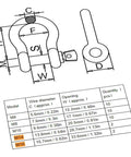 Diagram showing dimensions for Heavy Duty Stainless Steel Screw Pin Anchor Shackle Bow Shape Rigging Connectors, including M14 size.