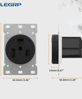 Front and side view of 50 Amp 250V Flush Mount Power Outlet NEMA 6 50R Welder Receptacle Straight Blade with dimensions.