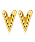 Chunky Gold Plated Earrings for Women, 18K Gold Plated Stainless Steel V Shape Heart Shell Studs, Dope Trendy Statement Earrings