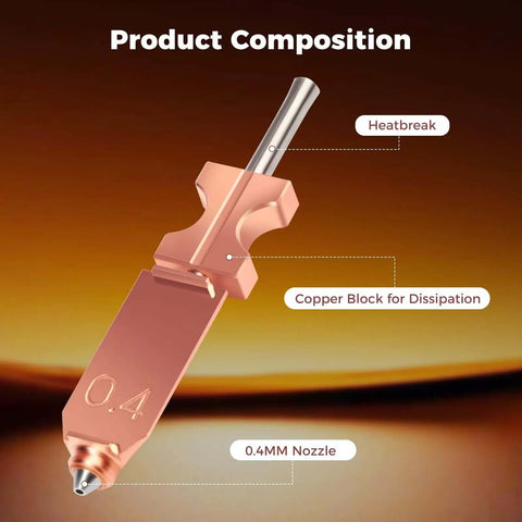 Upgraded 0.4mm Metal Hot End Nozzles Kit For 3D Printers with copper block and detachable nozzle