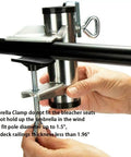 Close-up of Heavy Duty Umbrella Clamp Holder For Patios And Beach Tents Adjustable Outdoor Shade Mount in use with hands.