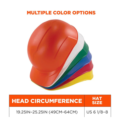 Stack of colorful hard shell bump caps with suspension for work, showing various sizes and colors. Lightweight, durable polyethylene.