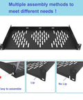 1U Universal Rack Shelf With 10 Inch Depth, Vented Cantilever Tray For 19 Inch Network Racks And Cabinets, Black, 1 Piece, assembly options