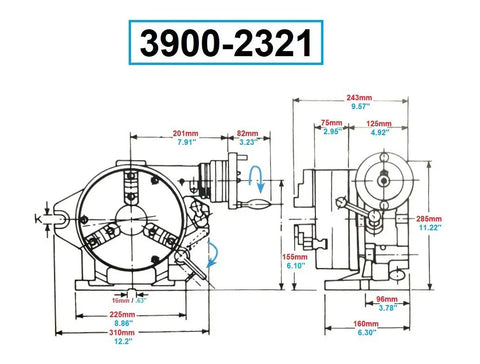 Super Rotary Indexing Fixture 3900-2321, 8 Inch Precision Indexer for Milling and Machining, Built for Quick, Accurate Multi-Position Drilling, Boss-Level Precision, Cost-Effective Indexing Solution for Shop Floors. Dimensioned rotary indexer drawing