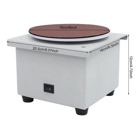 6 Inch Variable Speed Flat Disc Polishing Machine And Bench Grinder With 20 Sanding Discs For Sharpening Kitchen Knives Axes Nail Clippers And Various Tools Durable Iron Construction For Versatile Project Needs, showing dimensions and button.