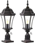 24-Inch Dusk To Dawn Aluminum Outdoor Light Post With Seeded Glass Bronze Finish For House And Garden, 2 Pack
