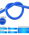 Close-up of blue polyurethane air hose, 1/4 inch (6.35 mm) OD, 52.5 ft long, with 4.15 mm ID diagram