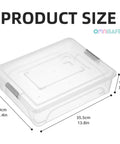 Stackable Plastic Storage Bins With Lids Four Pack 10 Quart Clip Boxes For Crafts School Projects Office Supplies And Home Organization BPA Free Durable And Stack Neatly In Cabinets Desks Or Workstations shown with dimensions in centimeters and inches